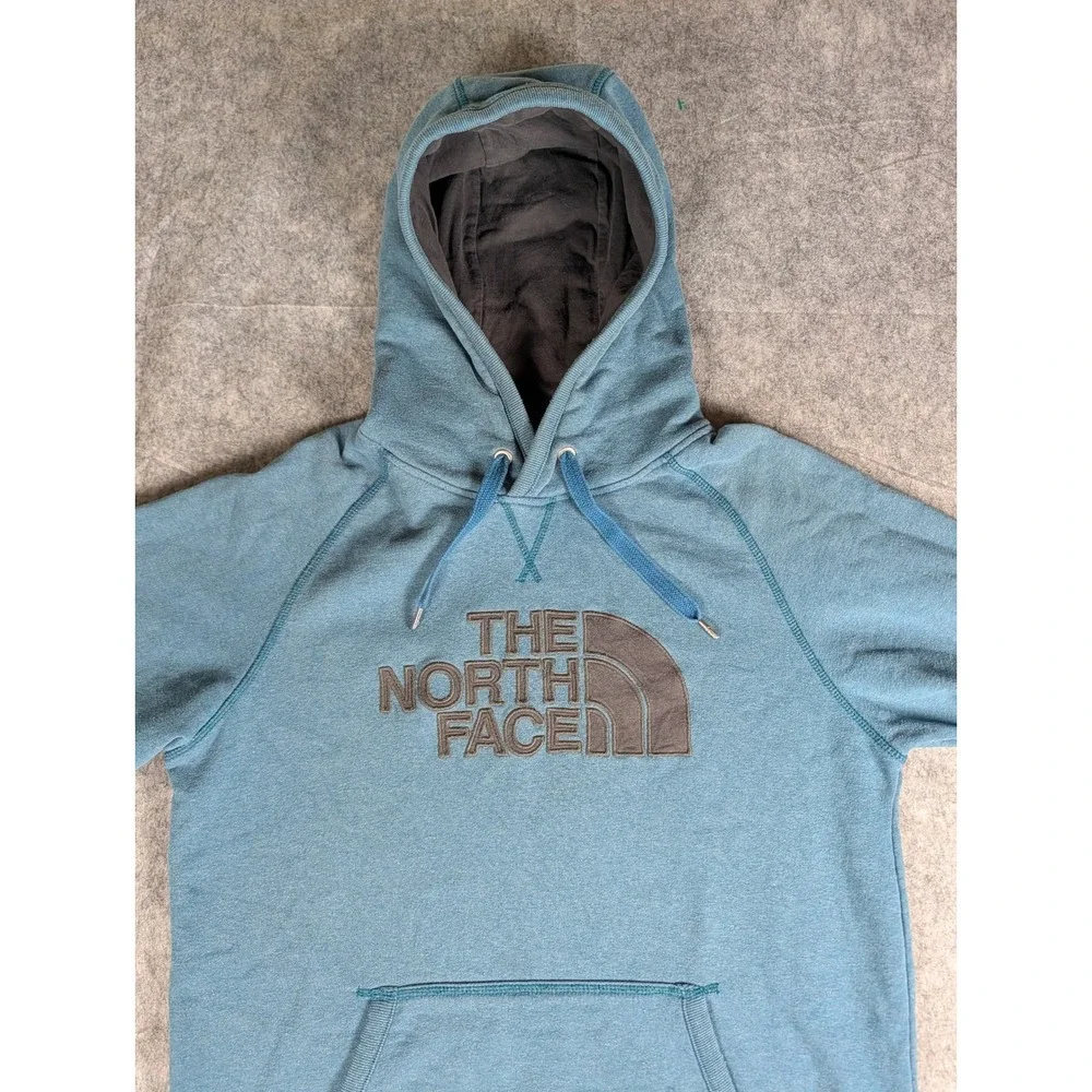 The‎ North Face Mens Pullover Hoodie Heathered Teal Blue Embroidered Logo Fleece